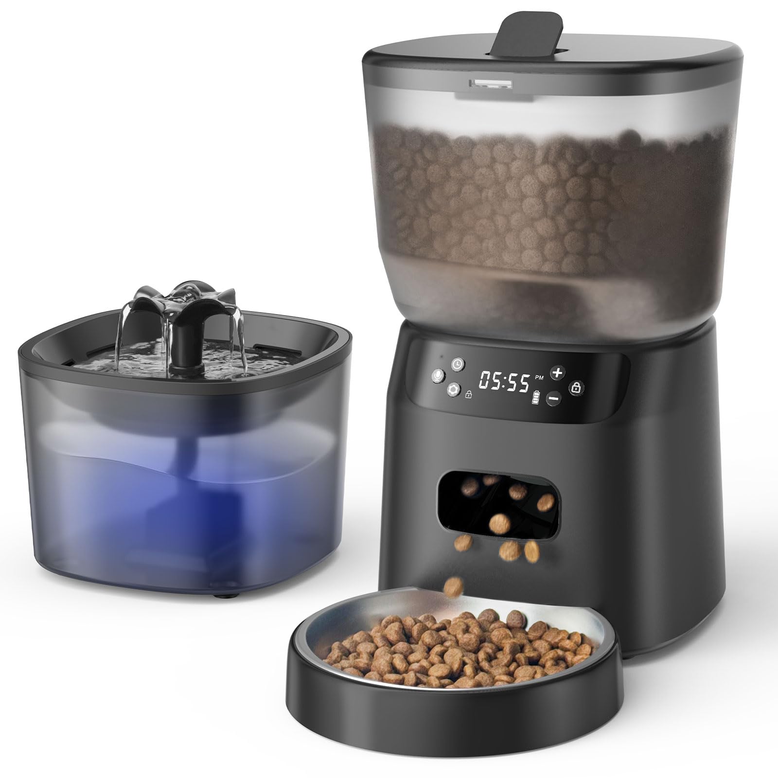 Automatic Cat Feeder with Water Fountain 4L Food Dispenser 2L Water Fountain Timer