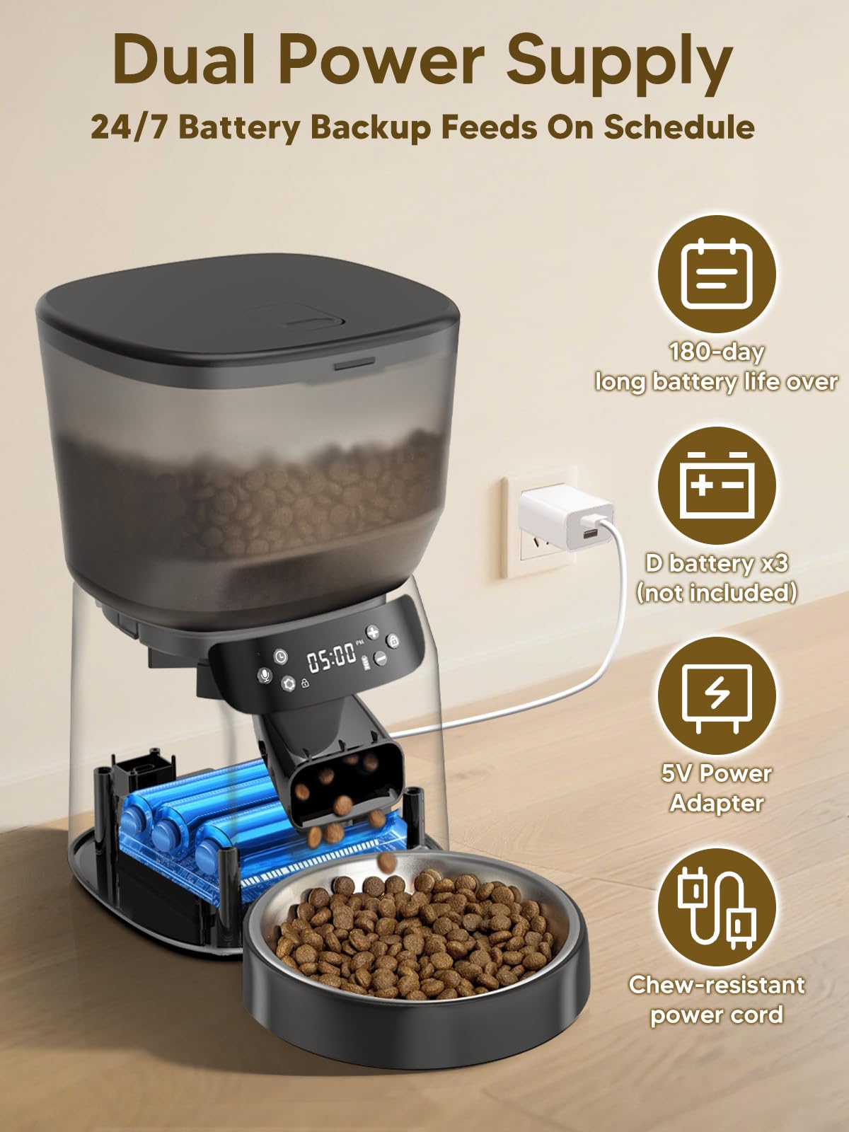 Automatic Cat Feeder with Water Fountain 4L Food Dispenser 2L Water Fountain Timer