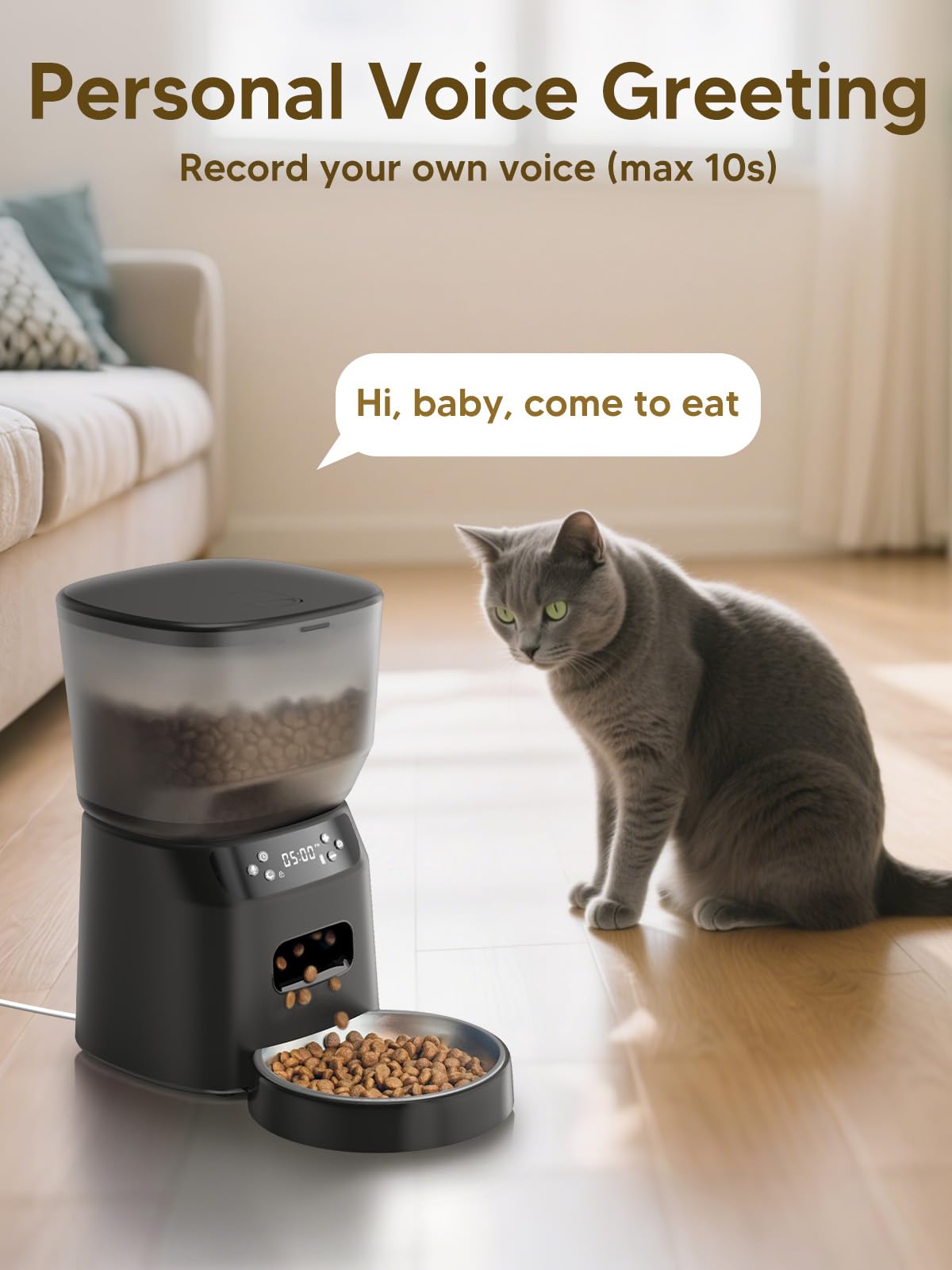 Automatic Cat Feeder with Water Fountain 4L Food Dispenser 2L Water Fountain Timer