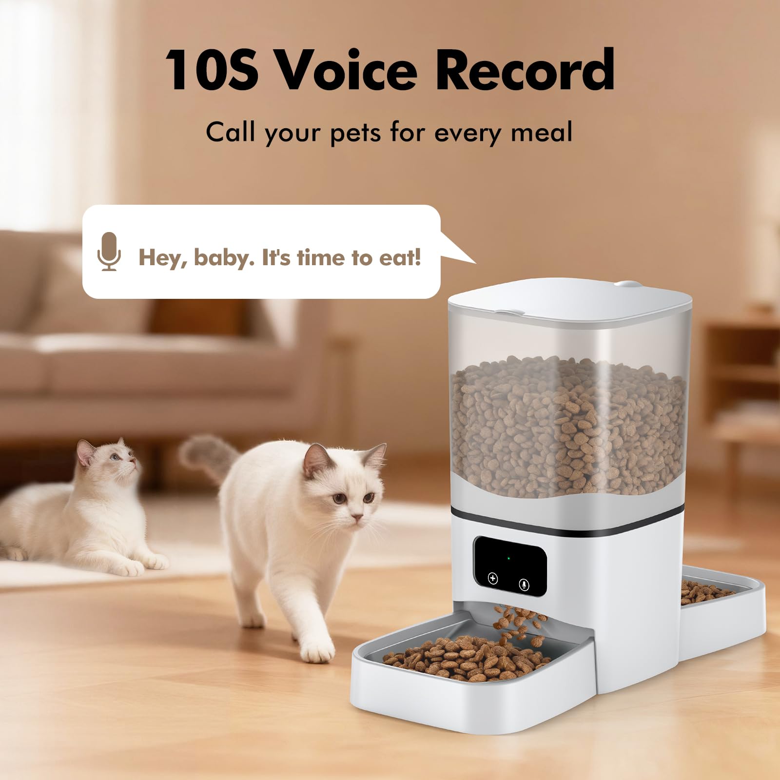 Automatic Cat Feeder for Two Cats 6L WiFi Pet Feeder with Dual Bowls App Control Voice Recorder