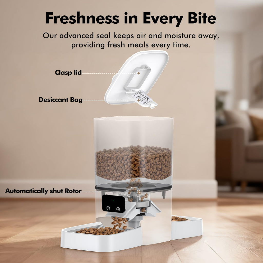 Automatic Cat Feeder for Two Cats 6L WiFi Pet Feeder with Dual Bowls App Control Voice Recorder