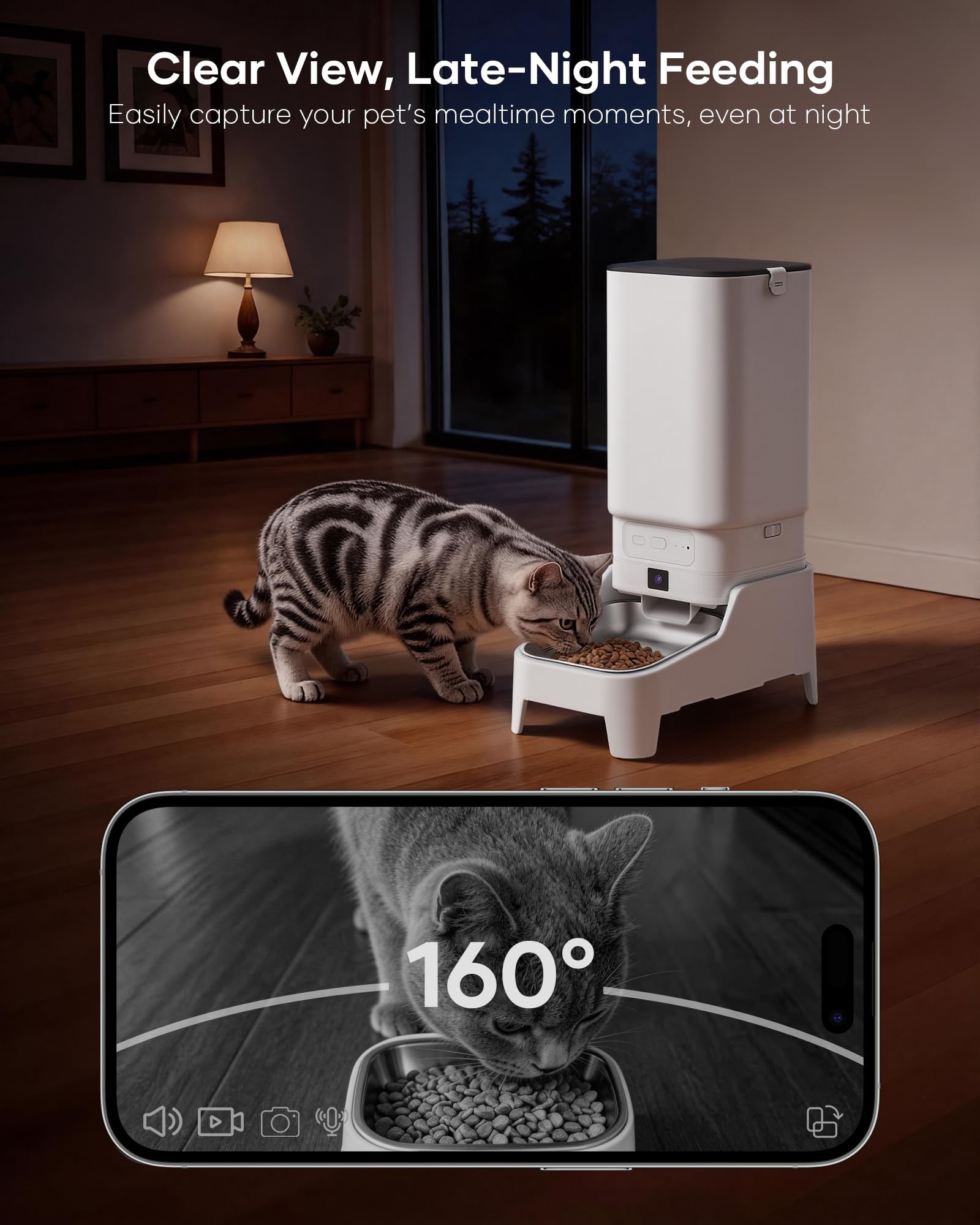 Automatic Cat Feeder with Camera 7L Smart Pet Feeder 1080P Video WiFi App Control