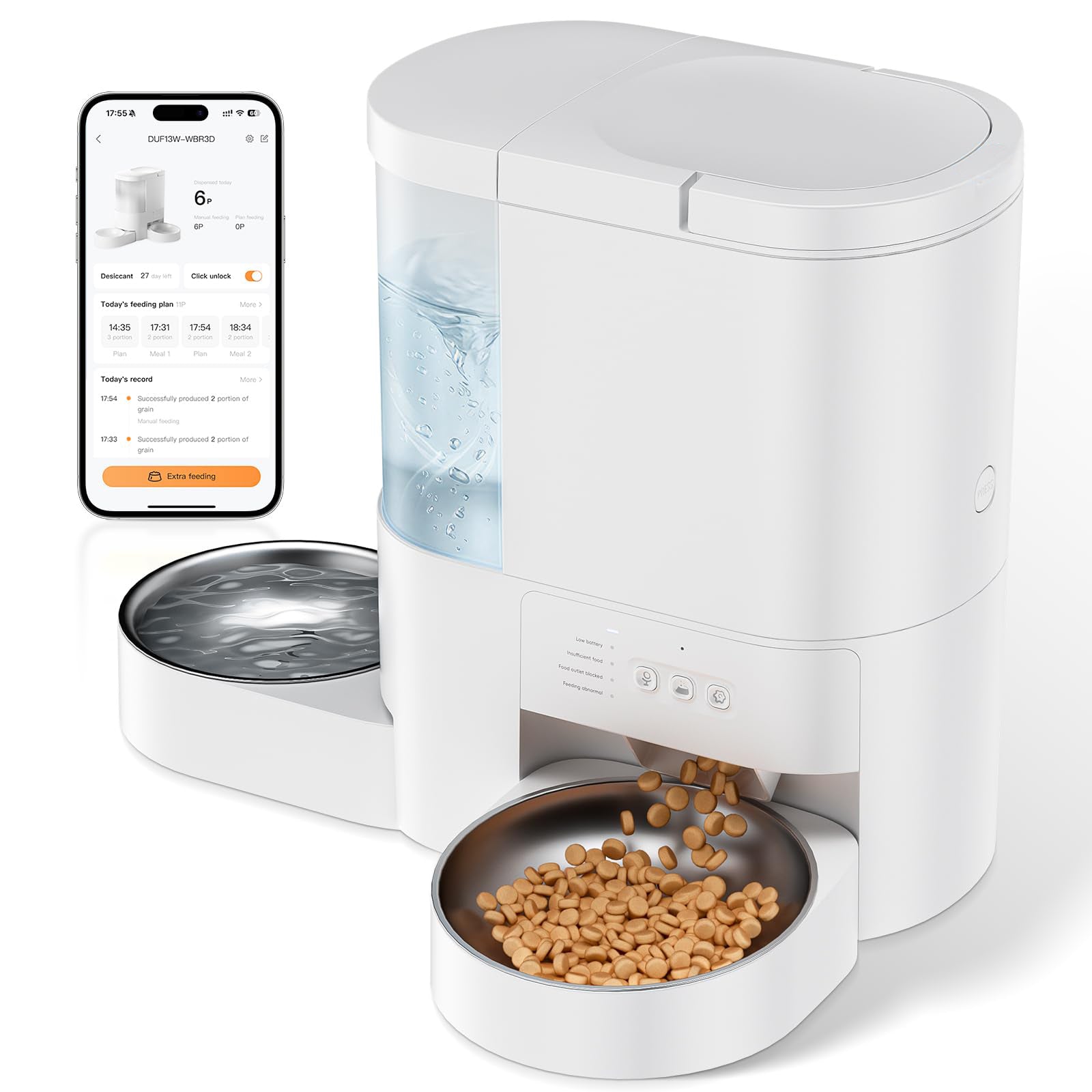Automatic Cat Feeder with Water Dispenser 4L Food Tank 3L Waterer WiFi App Control